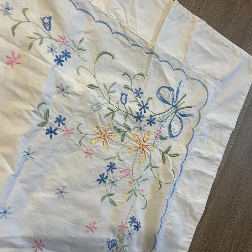 Vintage Embroidered White Cotton Large Pillowcase